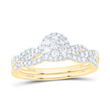10kt Yellow Gold Round Diamond Oval Cluster Bridal Wedding Ring Band Set 1/2 Cttw