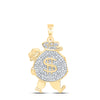 10kt Yellow Gold Mens Round Diamond Money Bag Man Charm Pendant 1/4 Cttw