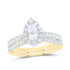 14kt Yellow Gold Pear Diamond Halo Bridal Wedding Ring Band Set 1 Cttw