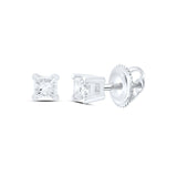 14kt White Gold Unisex Princess Diamond Solitaire Stud Earrings 1/5 Cttw