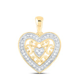 10kt Yellow Gold Womens Round Diamond Heart Pendant 1/8 Cttw