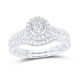 10kt White Gold Round Diamond Halo Bridal Wedding Ring Band Set 1/3 Cttw