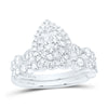 14kt White Gold Pear Diamond Halo Bridal Wedding Ring Band Set 1 Cttw
