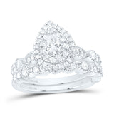 14kt White Gold Pear Diamond Halo Bridal Wedding Ring Band Set 1 Cttw