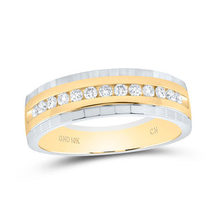 10kt Two-tone Gold Mens Round Diamond Wedding Single Row Band Ring 1/3 Cttw