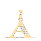 10kt Yellow Gold Womens Round Diamond A Initial Letter Pendant 1/20 Cttw