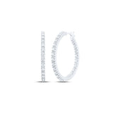 10kt White Gold Womens Round Diamond Slender Single Row Hoop Earrings 1/4 Cttw