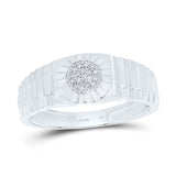 Sterling Silver Mens Round Diamond Cluster Ribbed Ring 1/20 Cttw