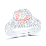 14kt White Gold Round Diamond Halo Bridal Wedding Ring Band Set 1 Cttw