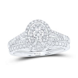 10kt White Gold Round Diamond Oval Bridal Wedding Ring Band Set 1/2 Cttw