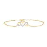 10kt Yellow Gold Womens Round Diamond Triple Heart Chain Bracelet 1/10 Cttw