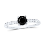 10kt White Gold Round Black Color Enhanced Diamond Solitaire Bridal Engagement Ring 1 Cttw