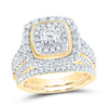 10kt Yellow Gold Round Diamond Square Halo Bridal Wedding Ring Band Set 1-3/4 Cttw