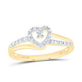 10kt Yellow Gold Womens Round Diamond Heart Promise Ring 1/20 Cttw