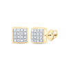 10kt Yellow Gold Round Diamond Square Cluster Earrings 1/10 Cttw