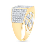10kt Yellow Gold Mens Round Diamond Pave Square Ring 1-1/2 Cttw