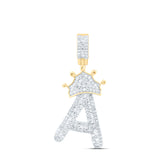 10kt Yellow Gold Mens Baguette Diamond Crown A Letter Charm Pendant 7/8 Cttw