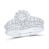 14kt White Gold Round Diamond Halo Bridal Wedding Ring Band Set 1 Cttw