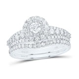 14kt White Gold Round Diamond Halo Bridal Wedding Ring Band Set 1 Cttw