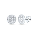 10kt White Gold Round Diamond Circle Cluster Stud Earrings 1/12 Cttw