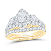 14kt Yellow Gold Pear Diamond Halo Bridal Wedding Ring Band Set 1-1/2 Cttw