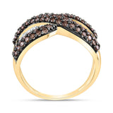 10kt Yellow Gold Womens Round Brown Diamond Crossover Stripe Band Ring 1 Cttw
