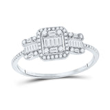 14kt White Gold Womens Baguette Diamond Triple Cluster Ring 3/8 Cttw