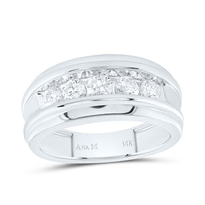 14kt White Gold Mens Round Diamond Wedding Band Ring 1 Cttw