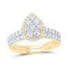 10kt Yellow Gold Round Diamond Teardrop Bridal Wedding Ring Band Set 1 Cttw