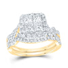 14kt Yellow Gold Princess Diamond Square Bridal Wedding Ring Band Set 1-7/8 Cttw