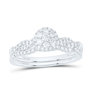10kt White Gold Round Diamond Cluster Bridal Wedding Ring Band Set 1/2 Cttw