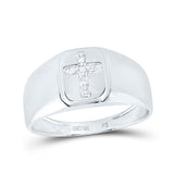 10kt White Gold Mens Round Diamond Cross Band Ring 1/20 Cttw