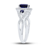 10kt White Gold Womens Oval Synthetic Blue Sapphire 3-stone Ring 1-1/2 Cttw