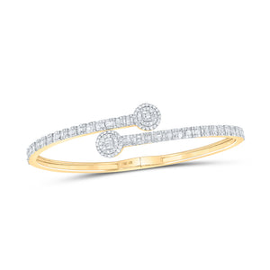 10kt Yellow Gold Womens Baguette Diamond Cuff Bangle Bracelet 1-3/4 Cttw