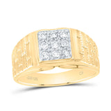 10kt Yellow Gold Mens Round Diamond Brick Square Ring 1/4 Cttw