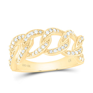 14kt Yellow Gold Womens Round Diamond Curb Cuban Link Band Ring 1/3 Cttw