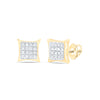 Yellow-tone Sterling Silver Womens Round Diamond Square Kite Earrings 1/10 Cttw