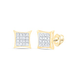 Yellow-tone Sterling Silver Womens Round Diamond Square Kite Earrings 1/10 Cttw