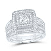 10kt White Gold Round Diamond Halo Bridal Wedding Ring Band Set 1 Cttw