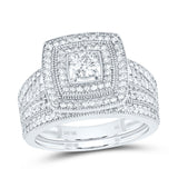 10kt White Gold Round Diamond Halo Bridal Wedding Ring Band Set 1 Cttw