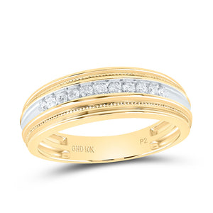 10kt Yellow Gold Mens Round Diamond Two-tone Milgrain Wedding Anniversary Band Ring 1/4 Cttw