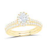 14kt Yellow Gold Oval Diamond Halo Bridal Wedding Ring Band Set 1 Cttw