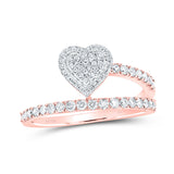10kt Rose Gold Womens Round Diamond Heart Ring 1/2 Cttw