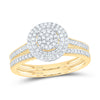10kt Yellow Gold Round Diamond Cluster Bridal Wedding Ring Band Set 1/3 Cttw