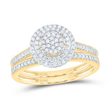 10kt Yellow Gold Round Diamond Cluster Bridal Wedding Ring Band Set 1/3 Cttw