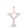 10kt Rose Gold Womens Round Diamond Initial Y Letter Pendant 1/12 Cttw