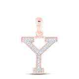 10kt Rose Gold Womens Round Diamond Initial Y Letter Pendant 1/12 Cttw