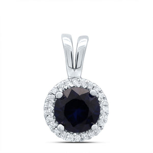 Sterling Silver Womens Round Synthetic Blue Sapphire Solitaire Pendant 1/10 Cttw