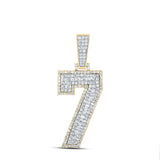 10kt Two-tone Gold Mens Baguette Diamond Number 7 Charm Pendant 1-1/3 Cttw