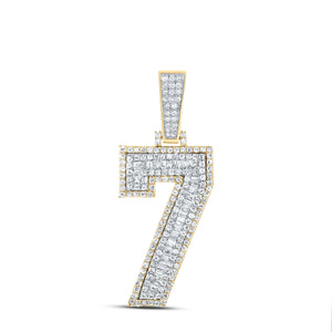 10kt Two-tone Gold Mens Baguette Diamond Number 7 Charm Pendant 1-1/3 Cttw
